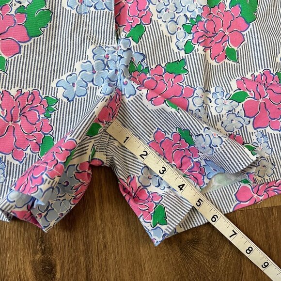 Crown & Ivy Caroline Blue Pin Striped Pink Floral Shorts Sz 6P - Picture 4 of 8